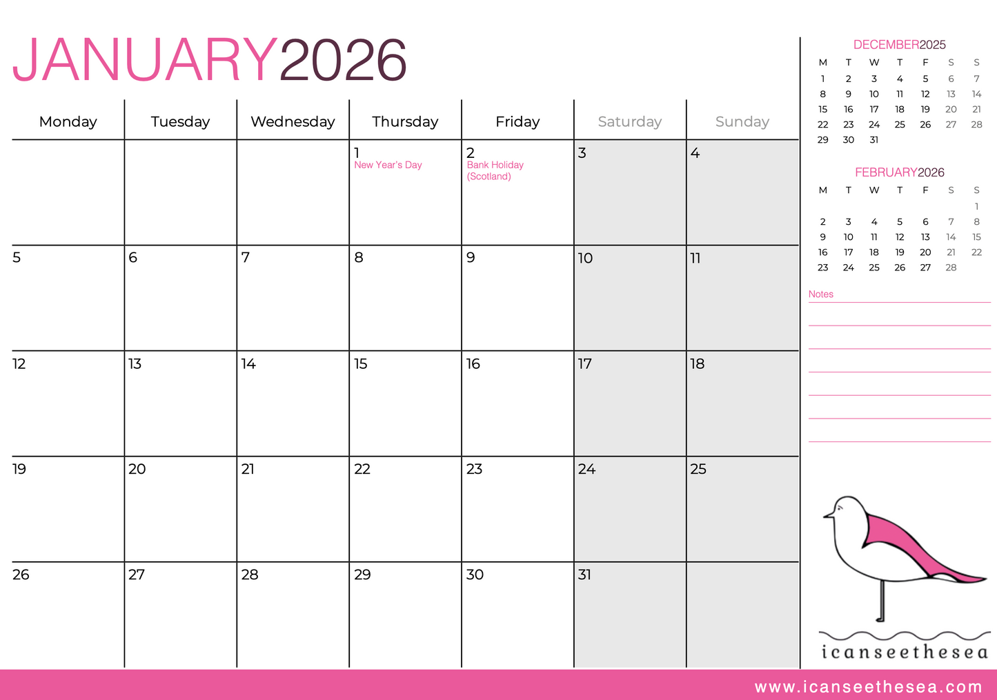 icanseethesea 2026 Calendar