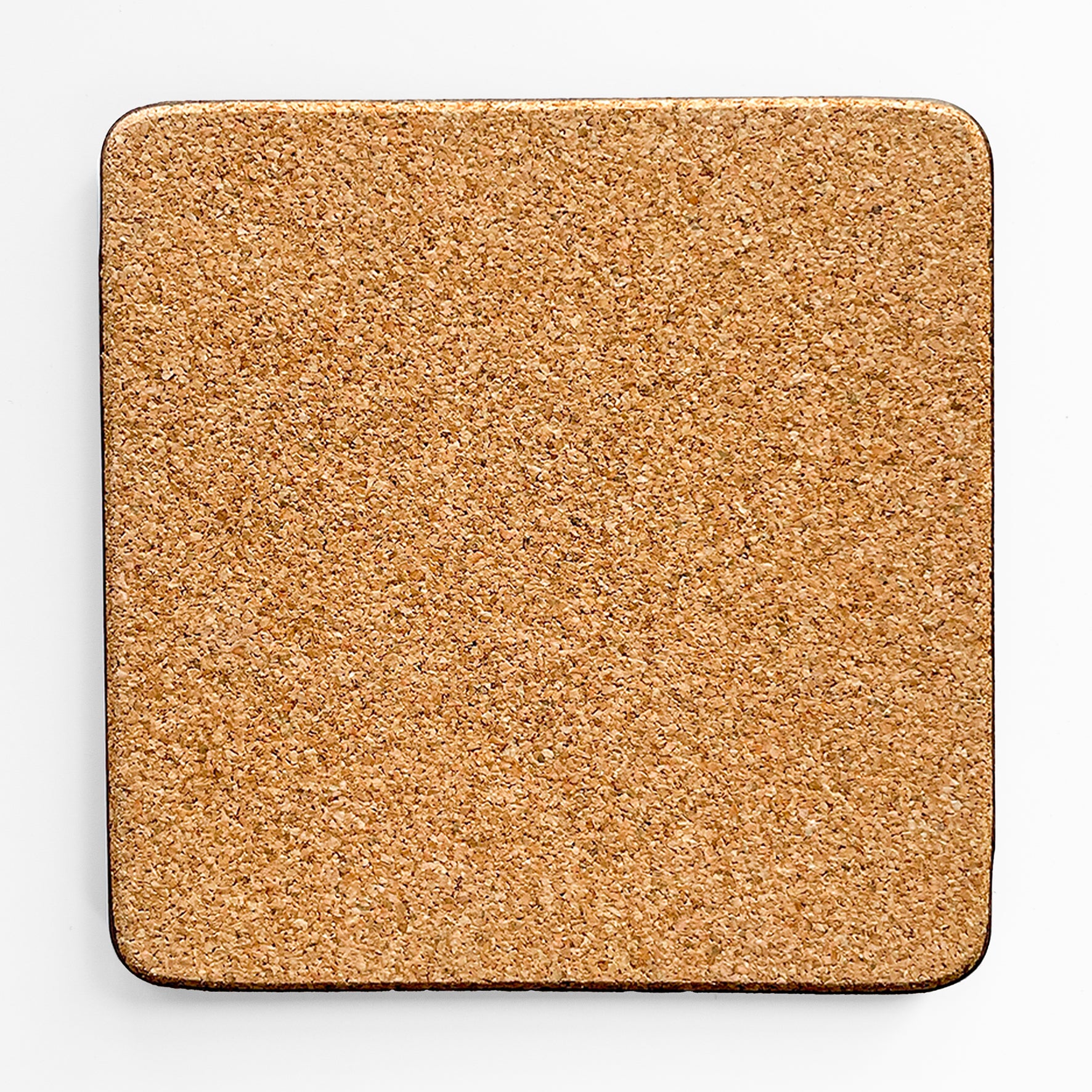 Back of the coaster made of eucaplyptus board with cork, the back is textured and a beige brown colour.