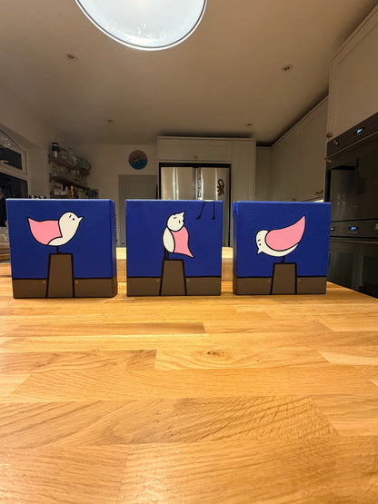 Birds on a groyne tryptych