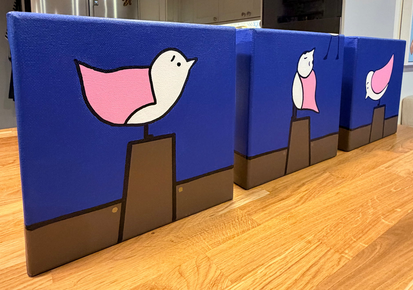 Birds on a groyne tryptych