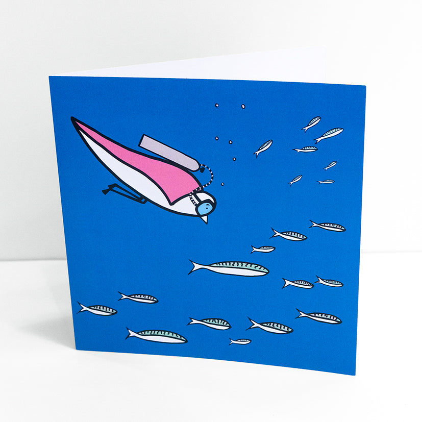 Wait For Me - Pink Scuba Diving Seagull - Card