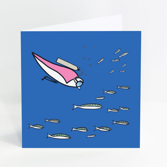 Wait For Me - Pink Scuba Diving Seagull - Card